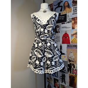 Black and White Bohemian Embroidered Romper